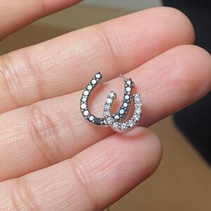 14K White Gold Double Diamond Horseshoe Necklace  18”